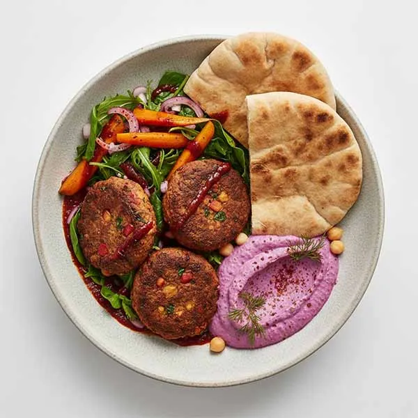 Levantine Spicy Beet Kebab Bowl With Whole-Wheat Pita & Beetroot Toum